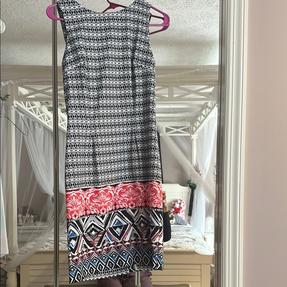 Mario Serrani Black and White Sheath Midi Dress
